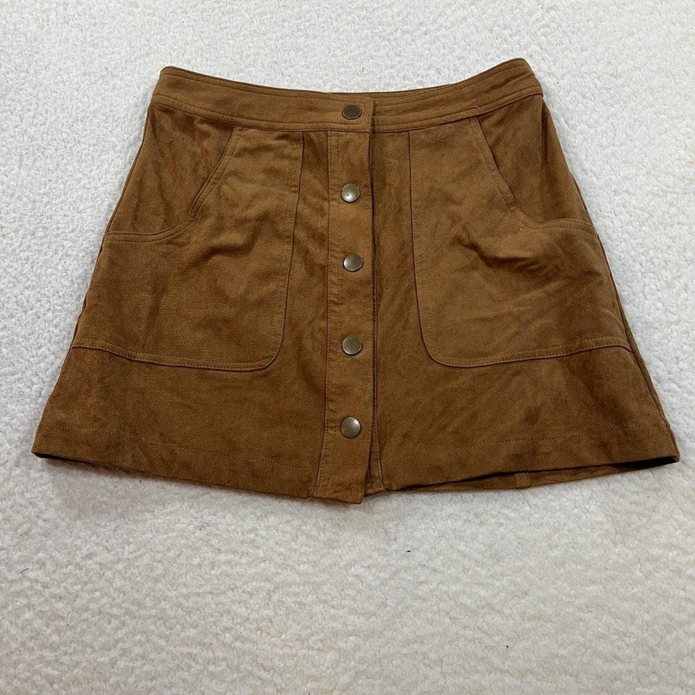 Melville Skirt Women Small Brown Faux Suede Button Front Mini A-Line Pockets